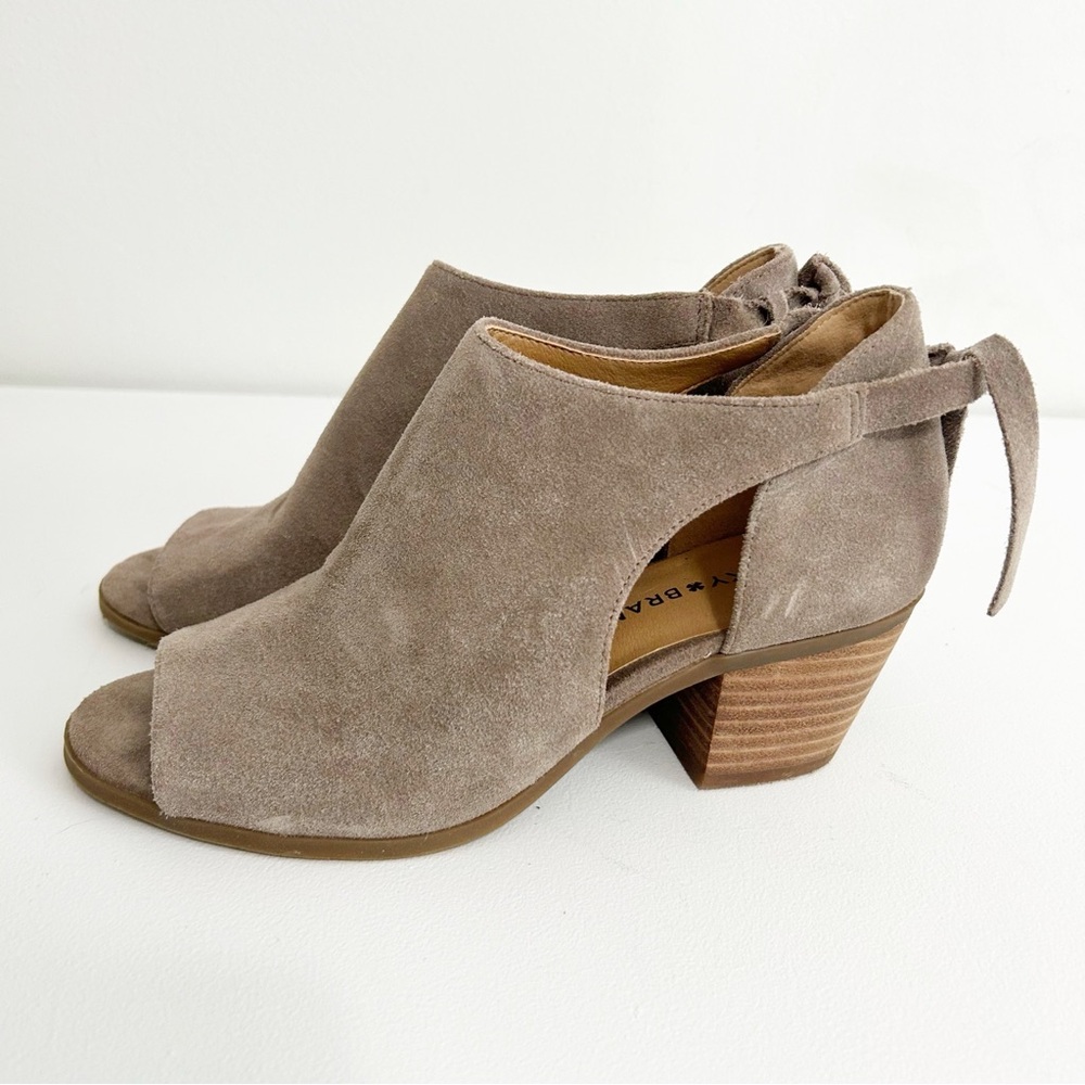 Lucky Brand | Woman’s Betsee Peep Toe Tan Suede Bootie Size 7.5